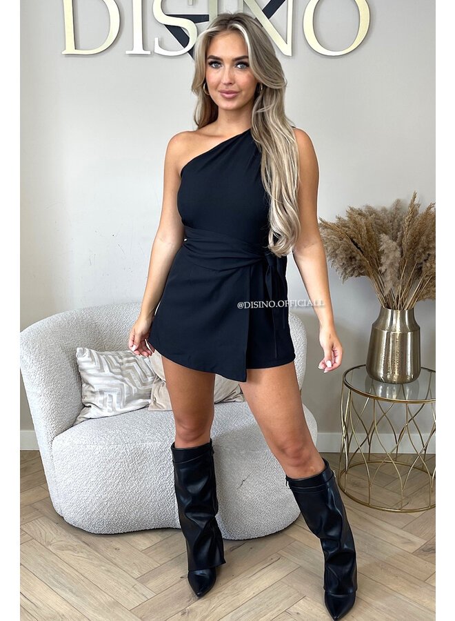 BLACK - 'NOËLLA PLAYSUIT' - CLASSY ONE-SHOULDER PLAYSUIT