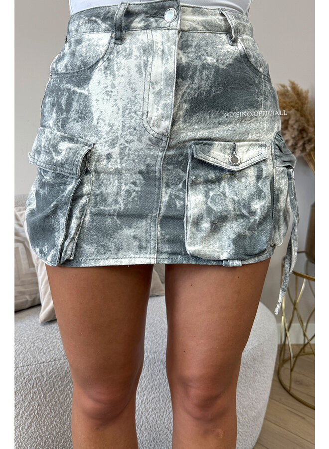 GREY - 'YADE SKIRT' - ACID WASH CARGO POCKET SKIRT