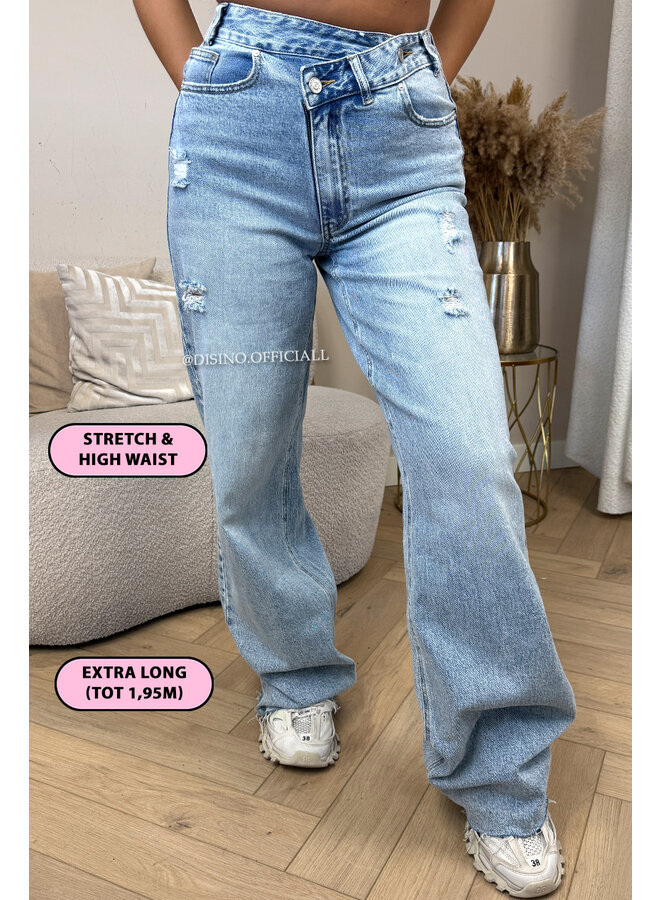 BLUE - 'DISINO AMSTERDAM JEANS' - EXTRA LONG CROSS WAIST STRETCH WIDE LEG JEANS