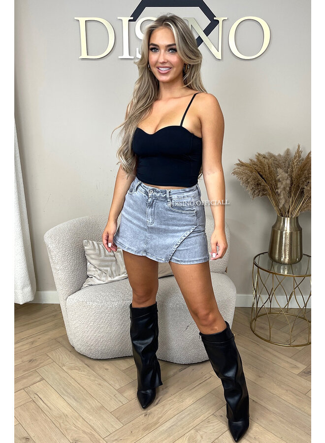 GREY - 'KYLIE SKORT' - SUPER STRETCH DENIM SKORT (SKIRTLOOK WITH SHORTS)