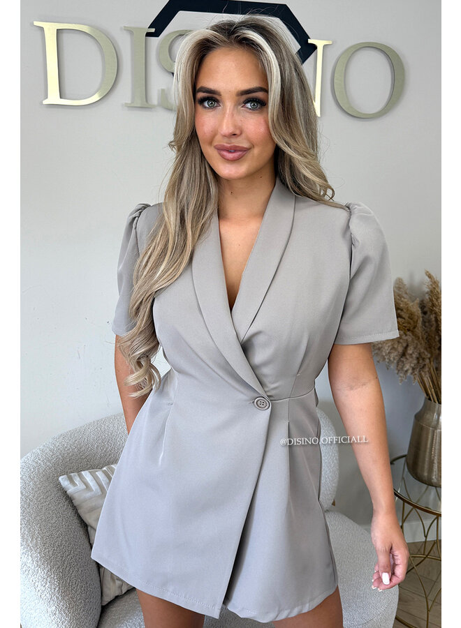 TAUPE - 'EVELYN SHORTSLEEVE PLAYSUIT' - CLASSY BLAZER PLAYSUIT
