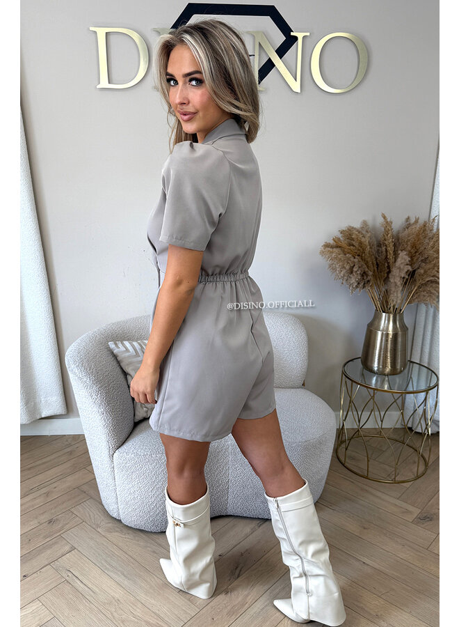 TAUPE - 'EVELYN SHORTSLEEVE PLAYSUIT' - CLASSY BLAZER PLAYSUIT