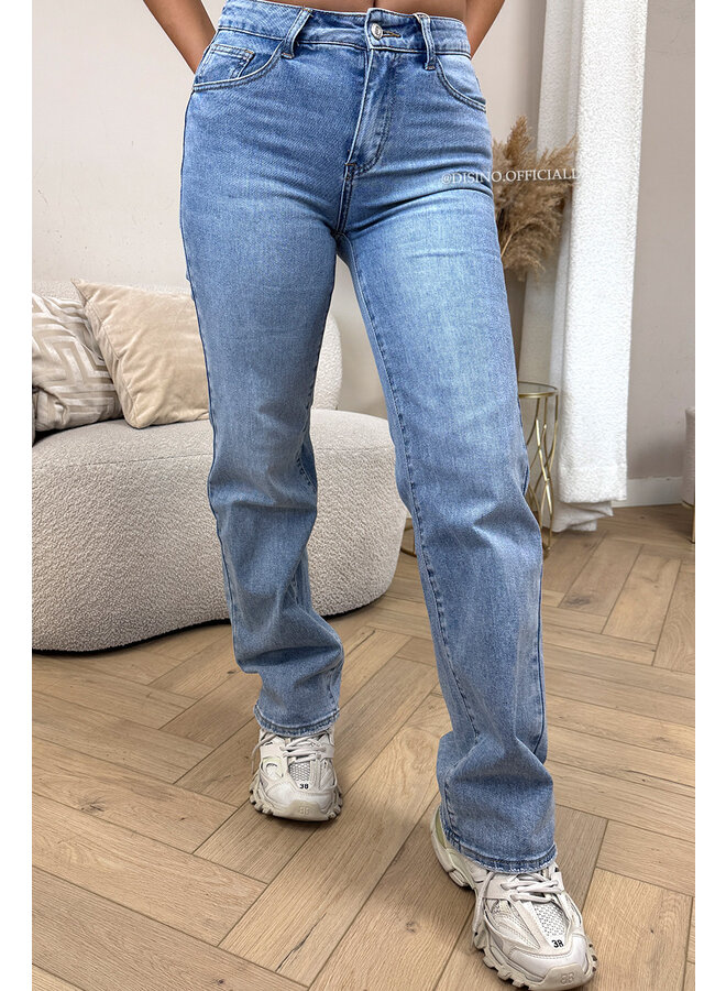 LIGHT BLUE - 'SYDNEY V2 JEANS' - STRETCH VIRAL RIPPED BACK STRAIGHT LEG JEANS