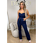 DARK BLUE - 'CYLIA JUMPSUIT' - STRETCH DENIM STRAPLESS JUMPSUIT
