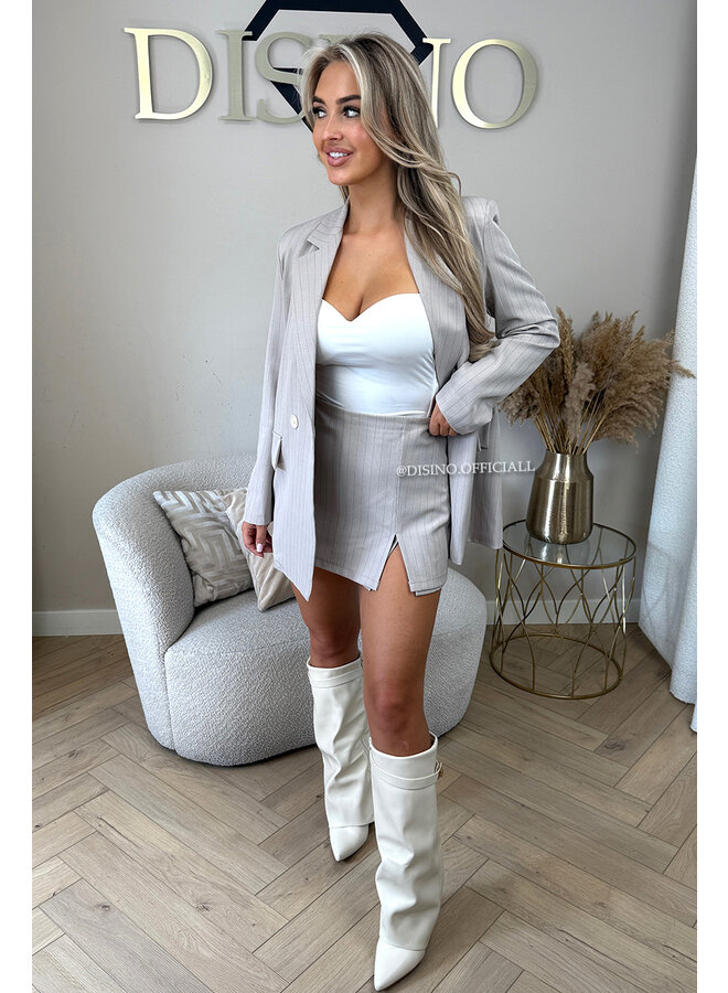 BEIGE - 'BIBI BLAZER SET' - OVERSIZED BOYFRIEND BLAZER + SKORT SET