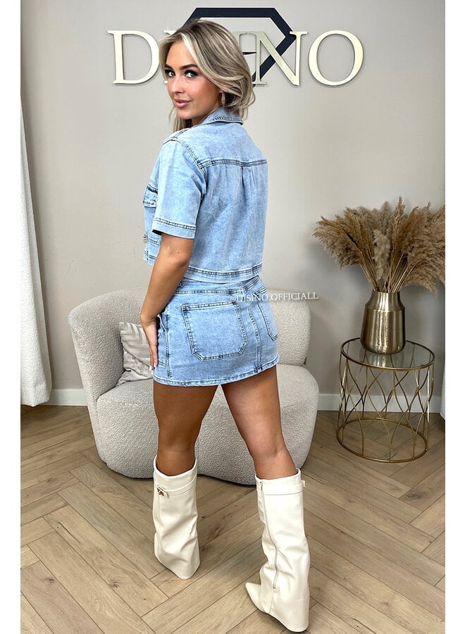 BLUE - 'LYRA SKORT' - SUPER STRETCH DENIM SKIRT (SHORT INSIDE)