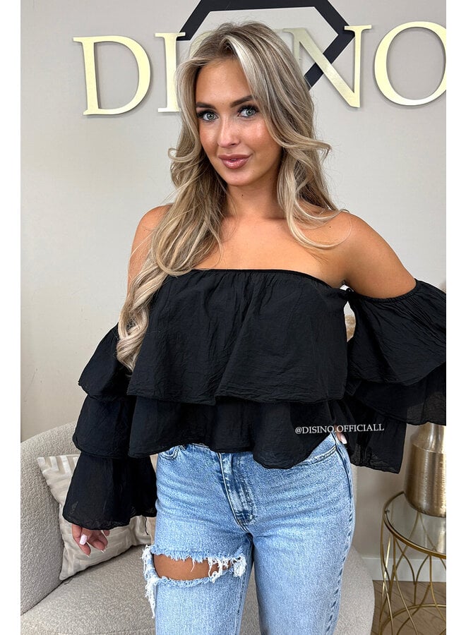 BLACK - 'LAYLA TOP' - RUFFLE OFF SHOULDER TOP