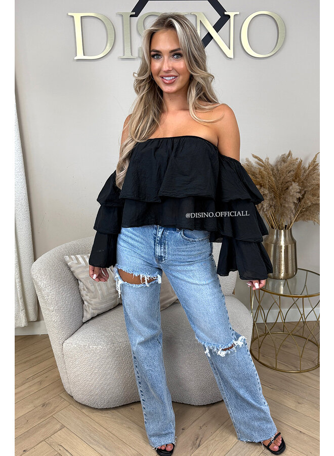 BLACK - 'LAYLA TOP' - RUFFLE OFF SHOULDER TOP