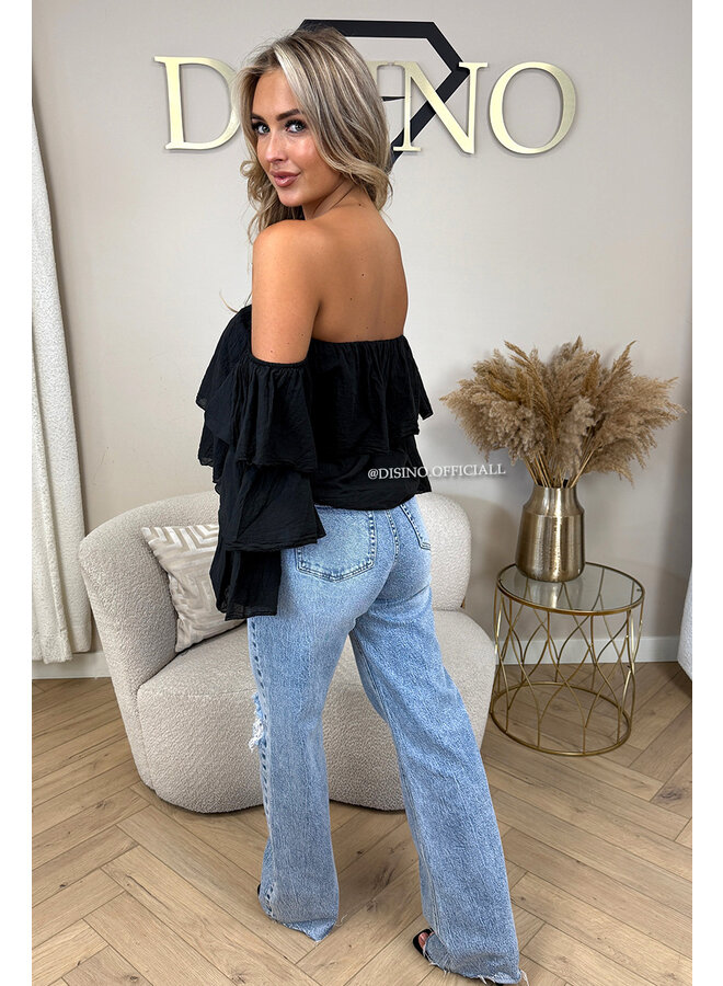 BLACK - 'LAYLA TOP' - RUFFLE OFF SHOULDER TOP