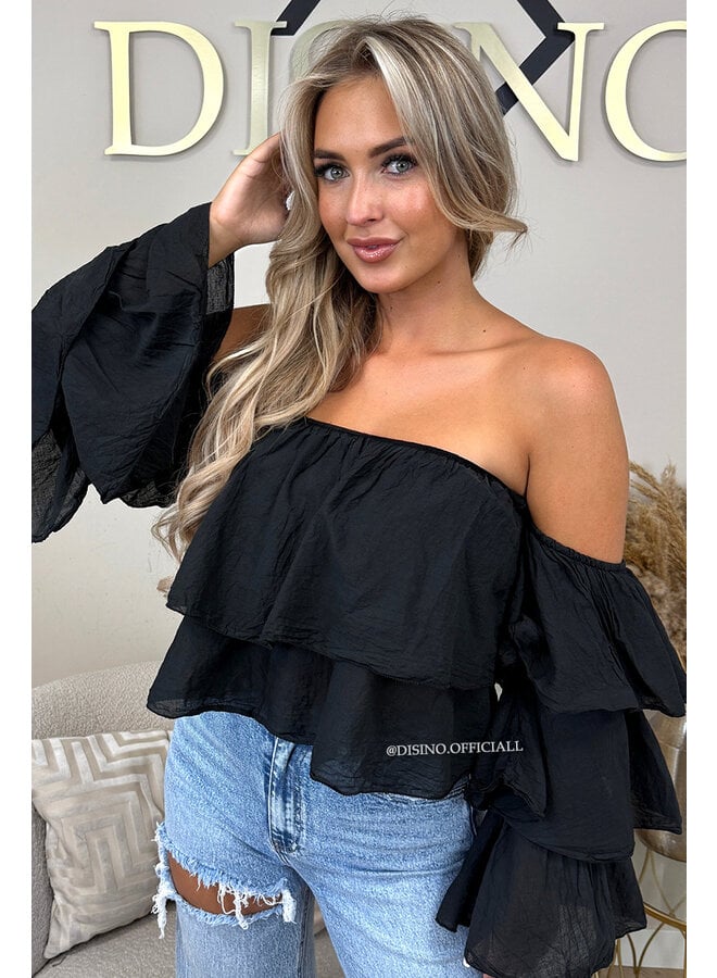 BLACK - 'LAYLA TOP' - RUFFLE OFF SHOULDER TOP