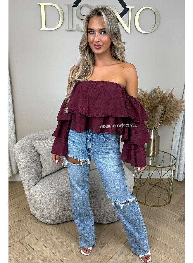 BORDEAUX - 'LAYLA TOP' - RUFFLE OFF SHOULDER TOP