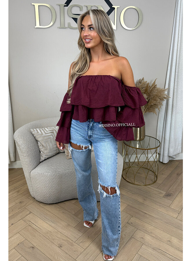 BORDEAUX - 'LAYLA TOP' - RUFFLE OFF SHOULDER TOP