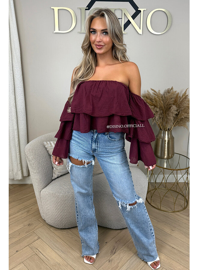 BORDEAUX - 'LAYLA TOP' - RUFFLE OFF SHOULDER TOP