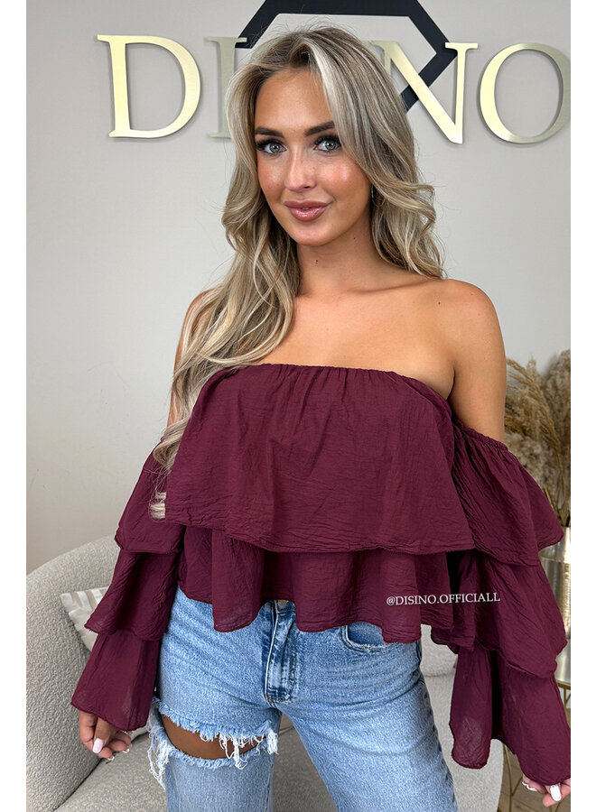 BORDEAUX - 'LAYLA TOP' - RUFFLE OFF SHOULDER TOP