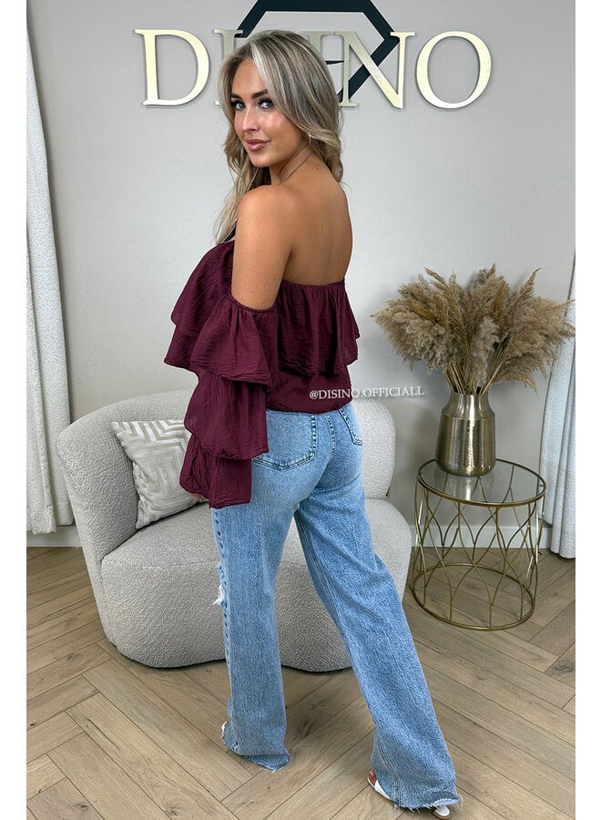 BORDEAUX - 'LAYLA TOP' - RUFFLE OFF SHOULDER TOP