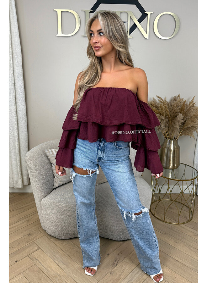 BORDEAUX - 'LAYLA TOP' - RUFFLE OFF SHOULDER TOP