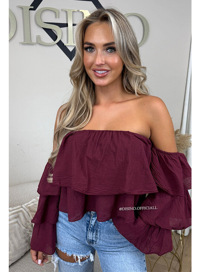 BORDEAUX - 'LAYLA TOP' - RUFFLE OFF SHOULDER TOP