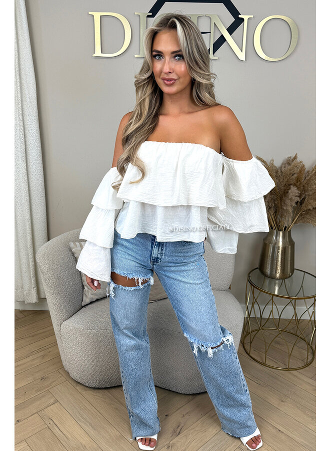 CRÈME - 'LAYLA TOP' - RUFFLE OFF SHOULDER TOP