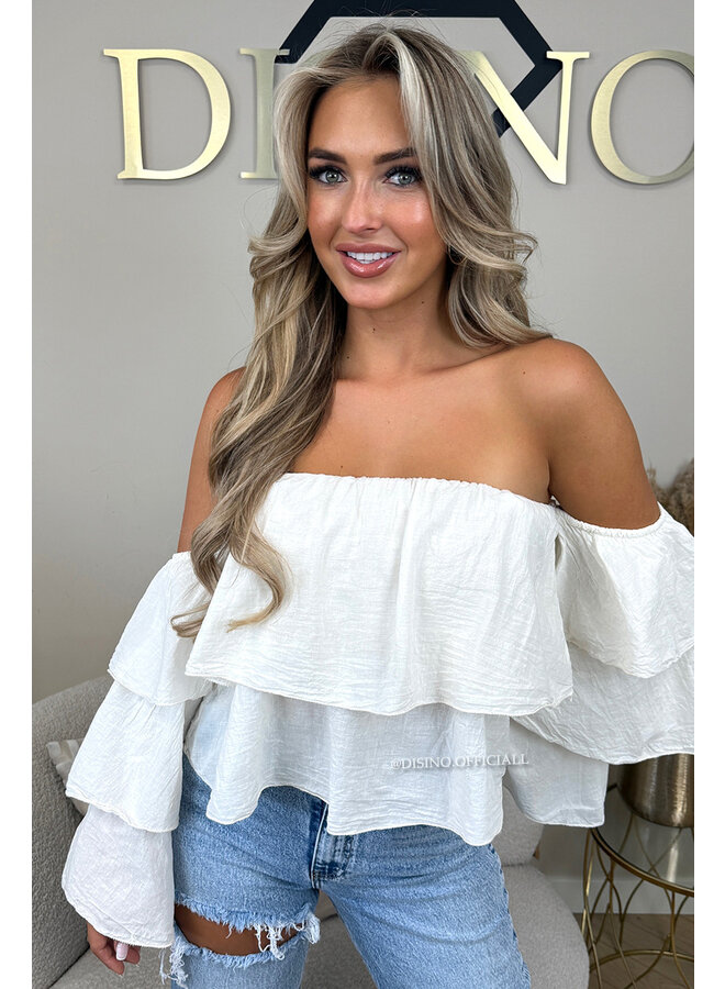 CRÈME - 'LAYLA TOP' - RUFFLE OFF SHOULDER TOP