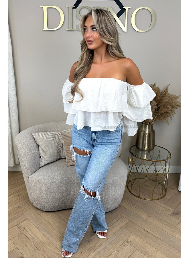 CRÈME - 'LAYLA TOP' - RUFFLE OFF SHOULDER TOP