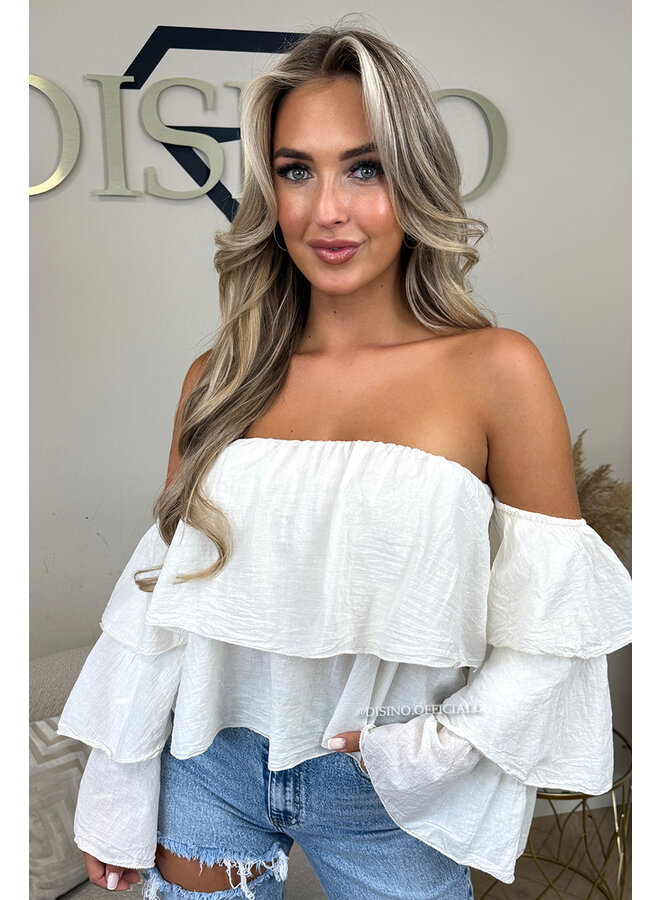 CRÈME - 'LAYLA TOP' - RUFFLE OFF SHOULDER TOP
