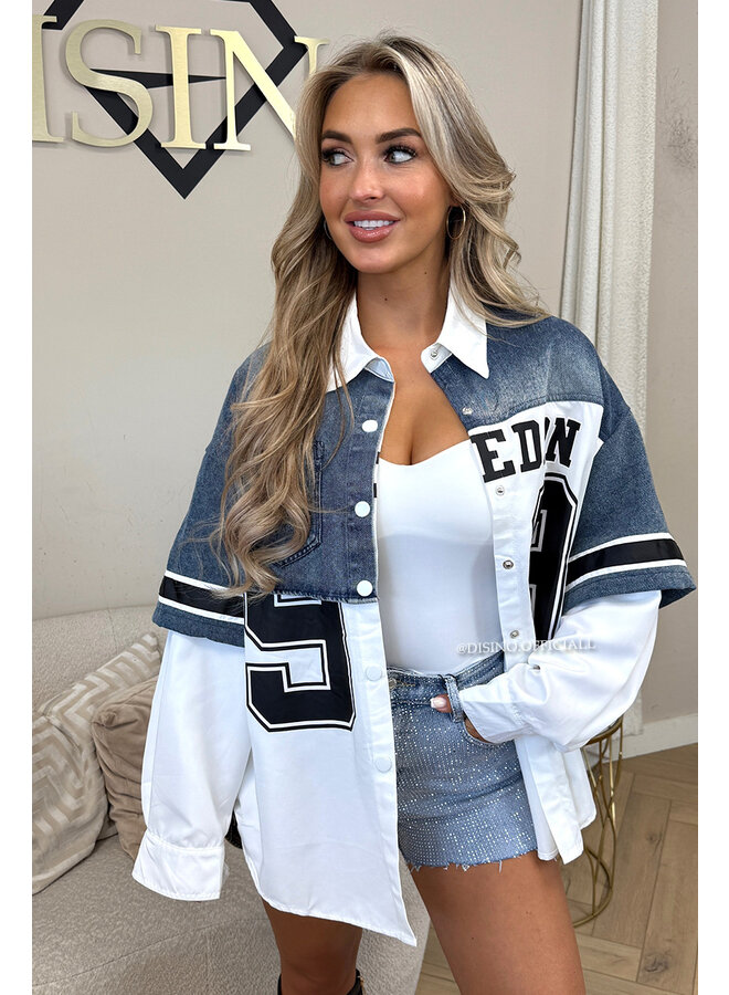 WHITE - 'MEXX BLOUSE' - OVERSIZED HALF DENIM JERSEY BLOUSE JACKET