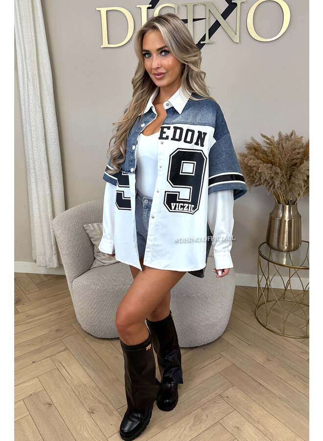 WHITE - 'MEXX BLOUSE' - OVERSIZED HALF DENIM JERSEY BLOUSE JACKET