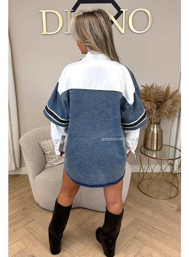 WHITE - 'MEXX BLOUSE' - OVERSIZED HALF DENIM JERSEY BLOUSE JACKET