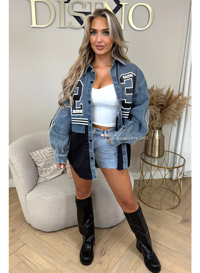 BLACK - 'VICZIC BLOUSE' - OVERSIZED HALF DENIM JERSEY BLOUSE JACKET