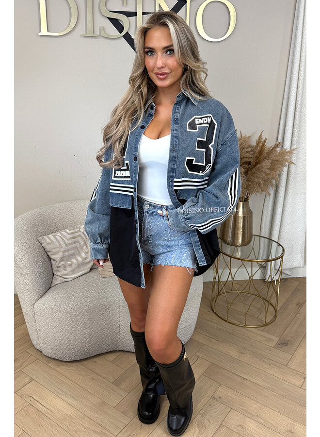 BLACK - 'VICZIC BLOUSE' - OVERSIZED HALF DENIM JERSEY BLOUSE JACKET