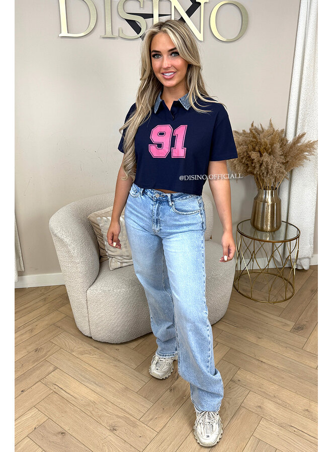 NAVY BLUE - '91 BABE' - CROPPED POLO SHIRT