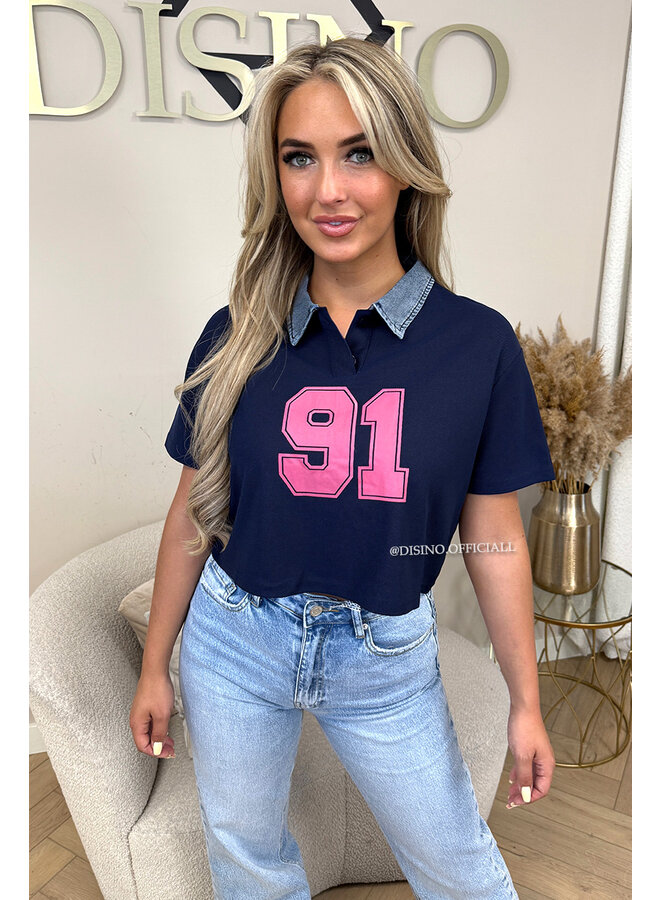 NAVY BLUE - '91 BABE' - CROPPED POLO SHIRT