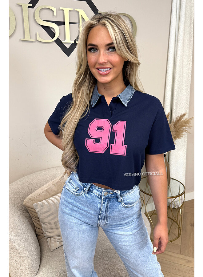 NAVY BLUE - '91 BABE' - CROPPED POLO SHIRT