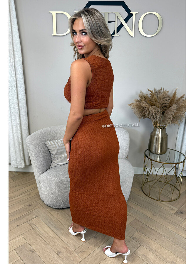 BRICK - 'KATE DRESS' - WAFFLE PRINT ASYMMETRIC CUT-OUT DRESS