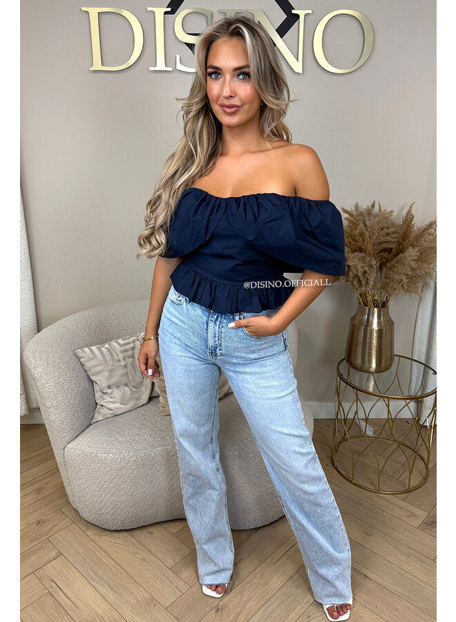 NAVY BLUE - 'INDY TOP' - OFF SHOULDER LAYERED TOP