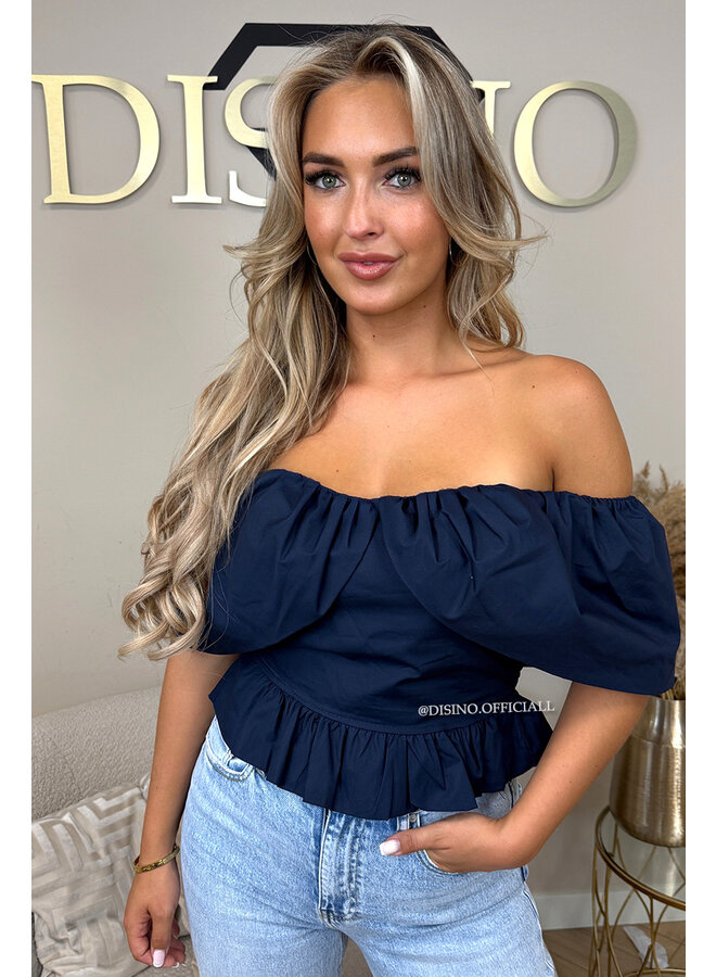 NAVY BLUE - 'INDY TOP' - OFF SHOULDER LAYERED TOP