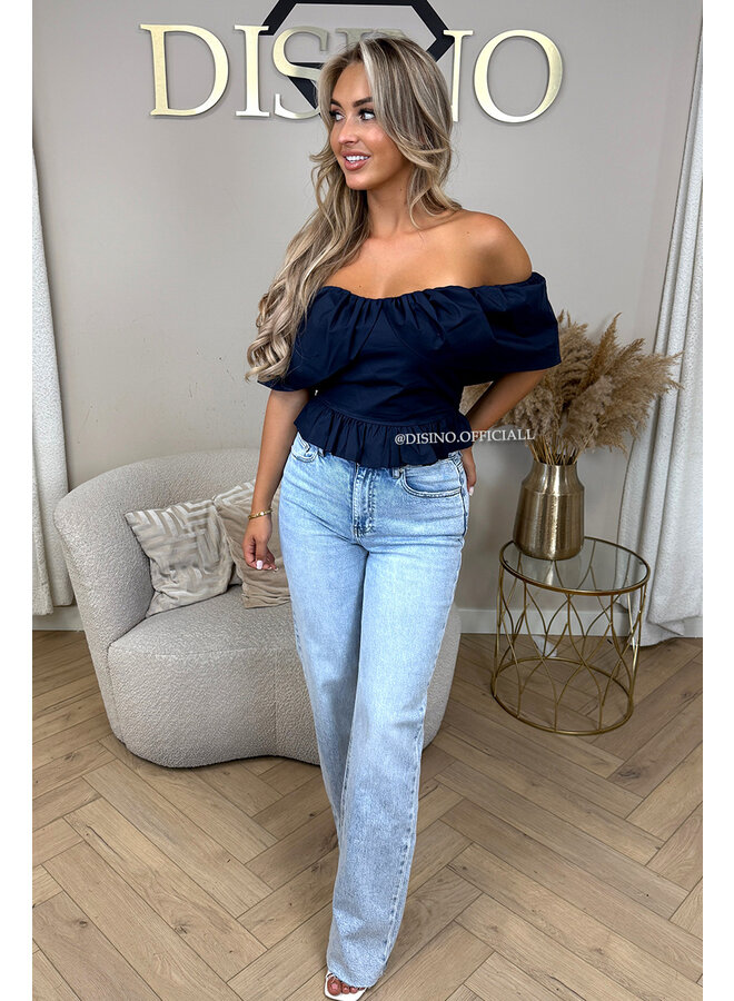 NAVY BLUE - 'INDY TOP' - OFF SHOULDER LAYERED TOP