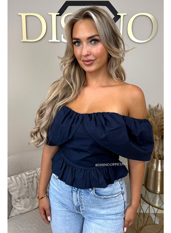 NAVY BLUE - 'INDY TOP' - OFF SHOULDER LAYERED TOP