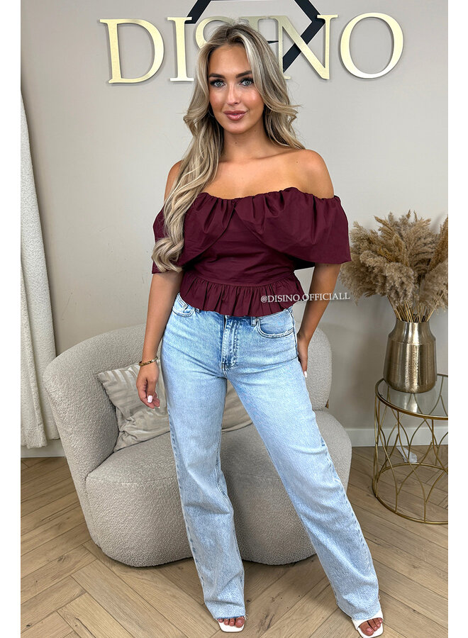 BORDEAUX - 'INDY TOP' - OFF SHOULDER LAYERED TOP