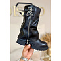 BLACK - 'SHORT BIKER BELTED BOOTS' - PREMIUM QUALITY OVERLAY BOOTS