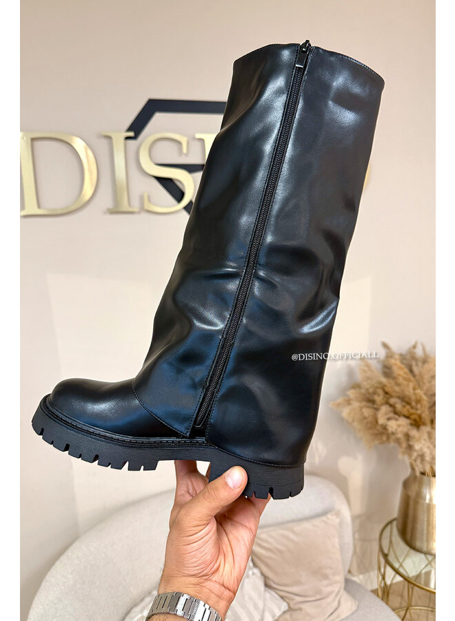 BLACK - 'BIKER BELTED BOOTS' - PREMIUM QUALITY OVERLAY BOOTS