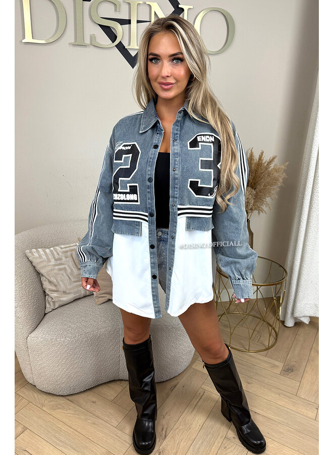 WHITE - 'VICZIC BLOUSE' - OVERSIZED HALF DENIM JERSEY BLOUSE JACKET