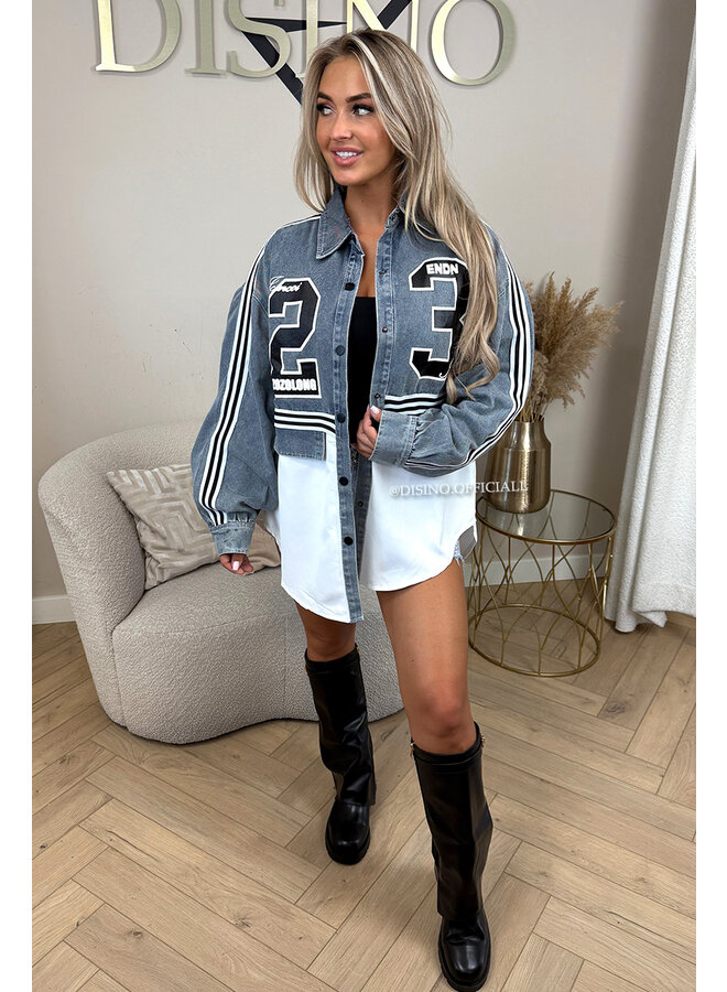 WHITE - 'VICZIC BLOUSE' - OVERSIZED HALF DENIM JERSEY BLOUSE JACKET