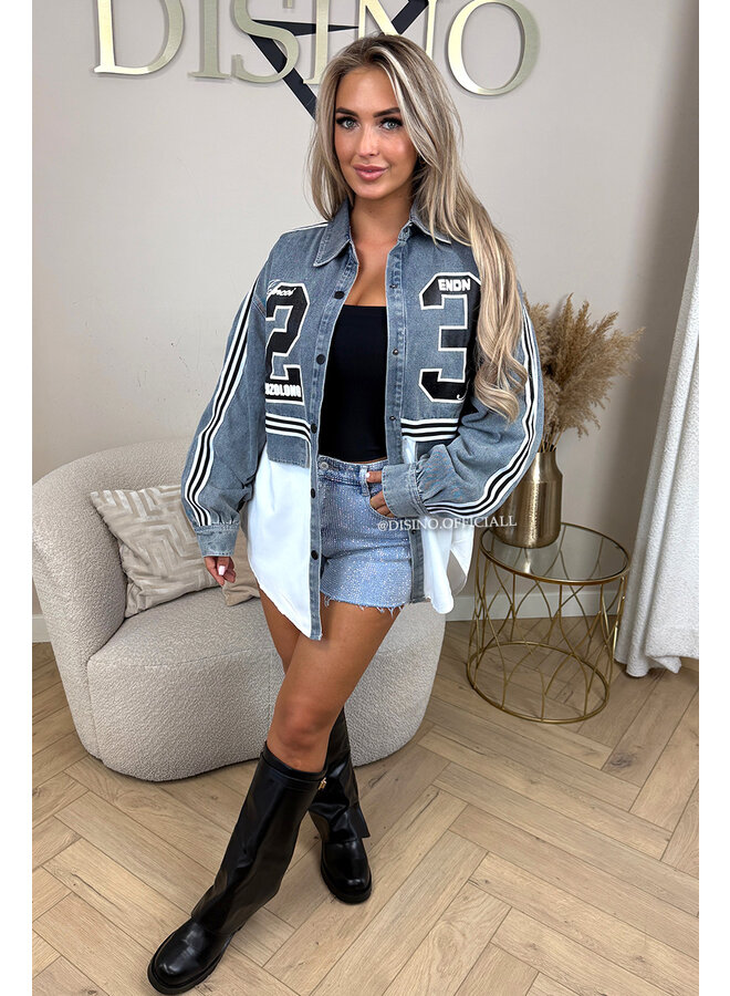 WHITE - 'VICZIC BLOUSE' - OVERSIZED HALF DENIM JERSEY BLOUSE JACKET