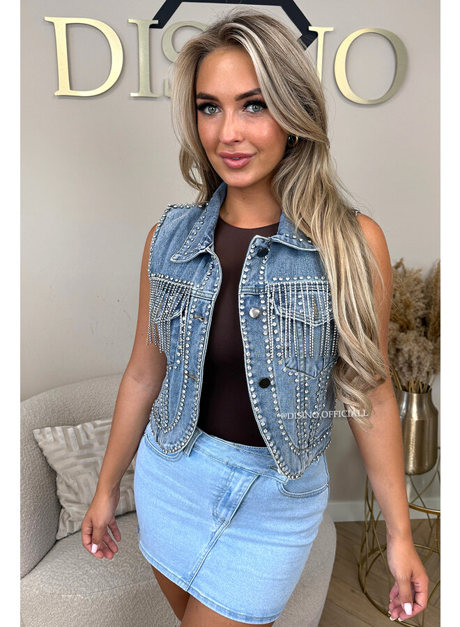BLUE - 'COACHELLA GILET' - FESTIVAL DIAMONDS DENIM GILET
