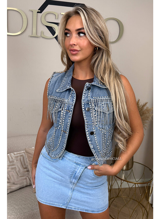 BLUE - 'COACHELLA GILET' - FESTIVAL DIAMONDS DENIM GILET