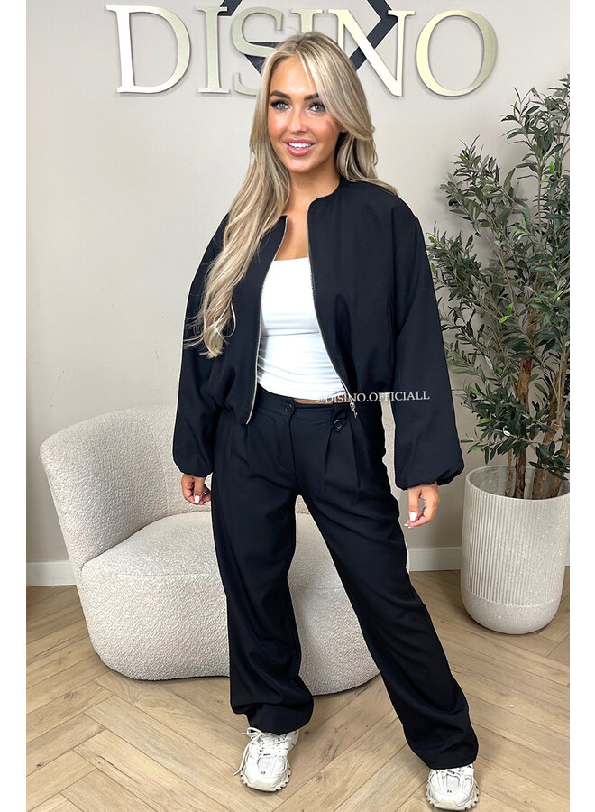 BLACK - 'JULINE SET' - ZIPPER JACKET + PANTALON SET