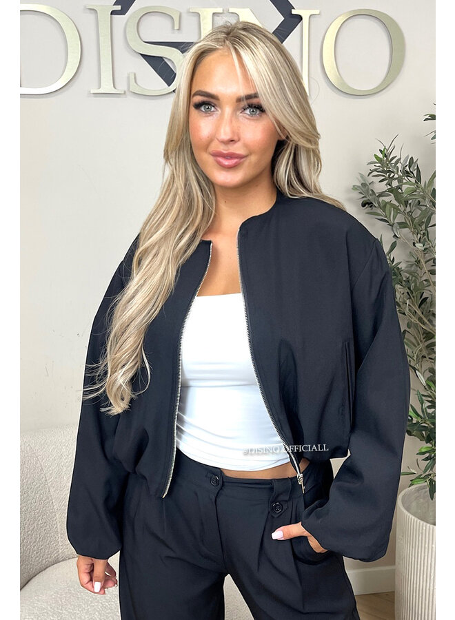 BLACK - 'JULINE SET' - ZIPPER JACKET + PANTALON SET