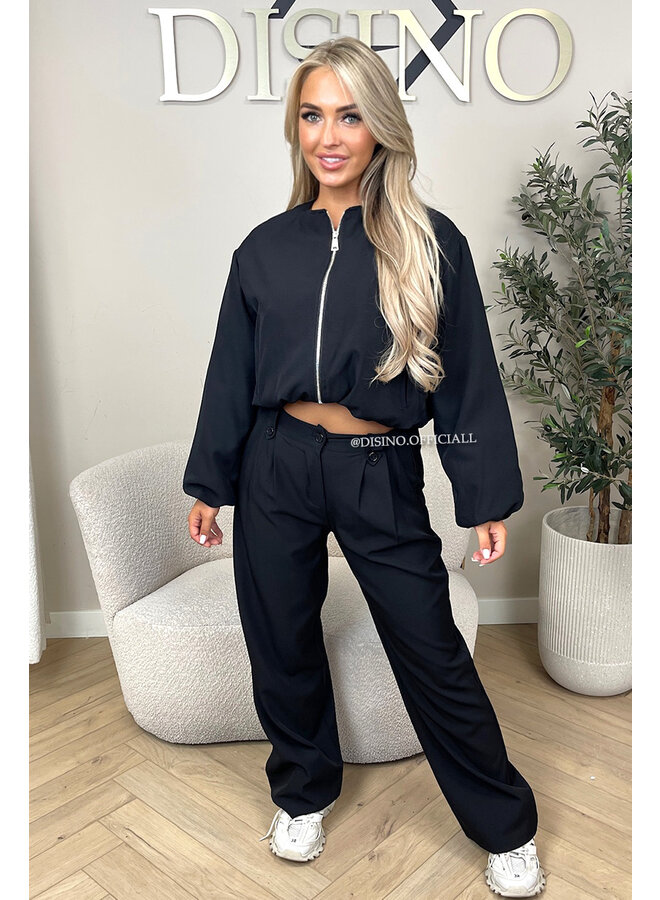 BLACK - 'JULINE SET' - ZIPPER JACKET + PANTALON SET