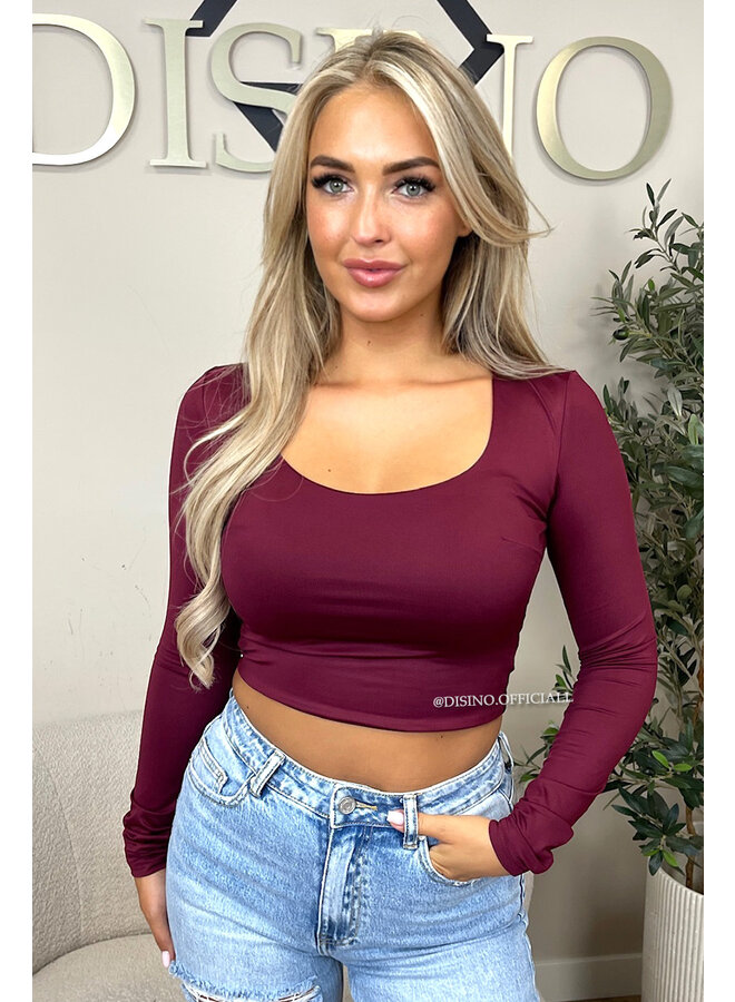 BORDEAUX - 'KIMMSS CROPPED TOP' - PERFECT FIT V-NECK LONG SLEEVE TOP